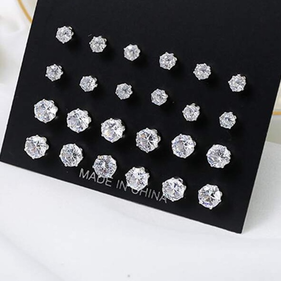 12 pairs Cubic Zirconia Stud Earrings - Picture 2 of 5